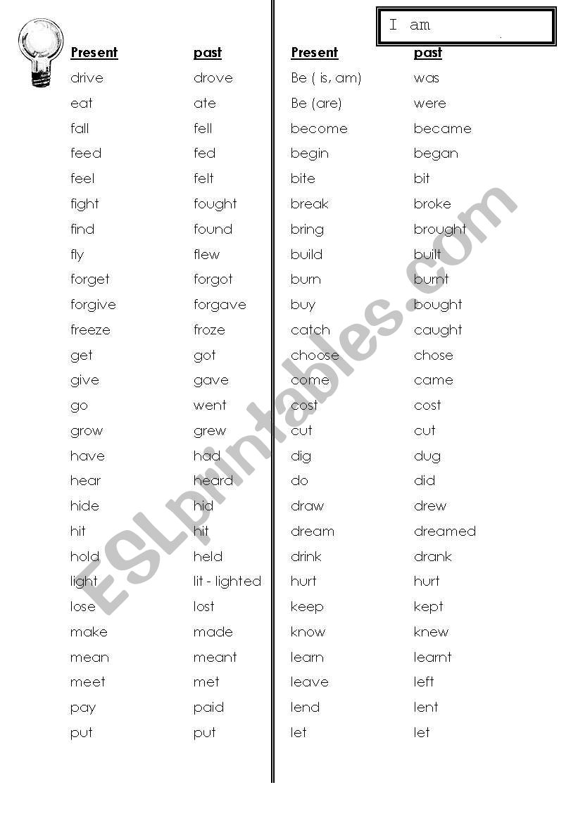 past and present worksheet