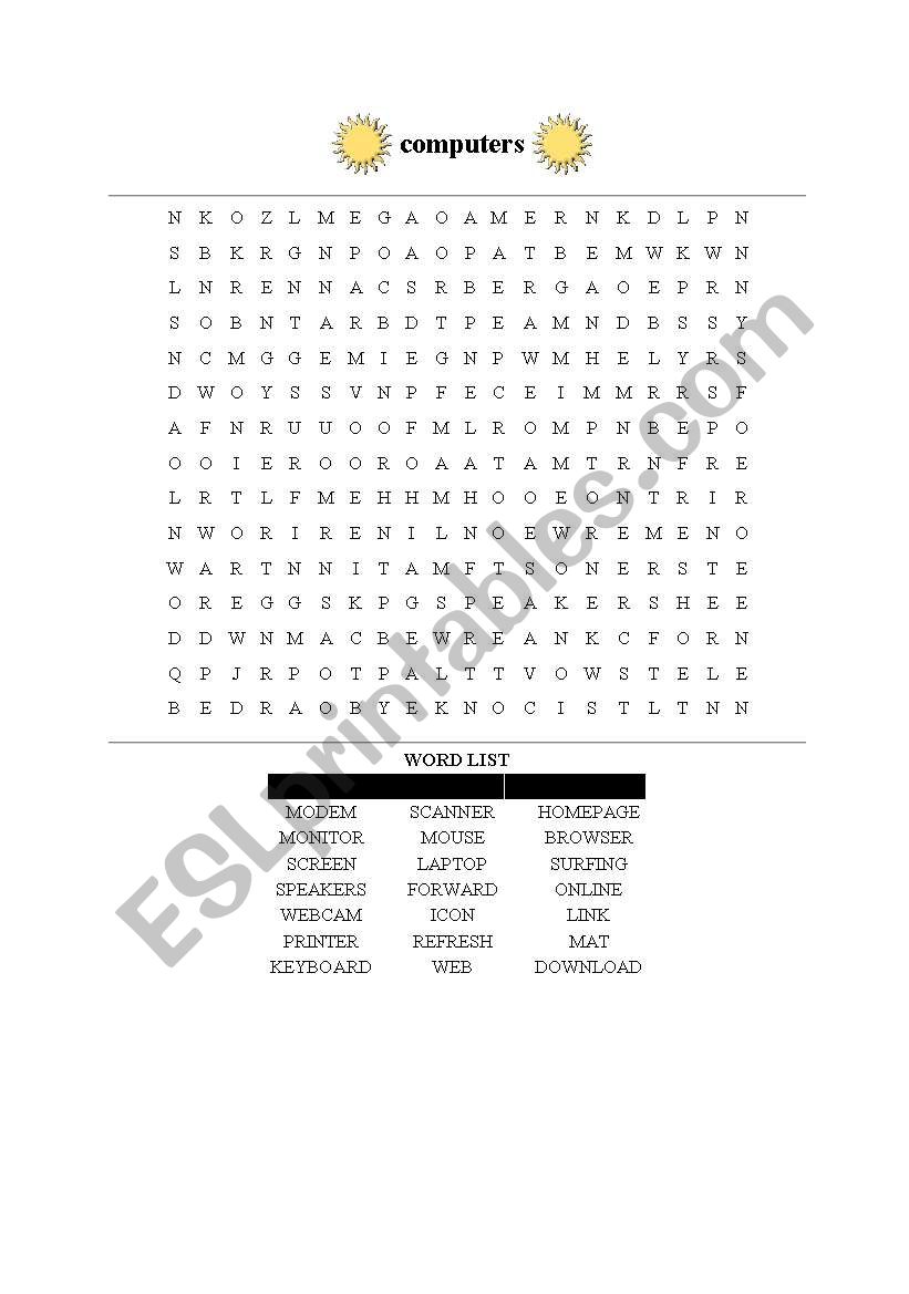 computer vocabulary wordsearch