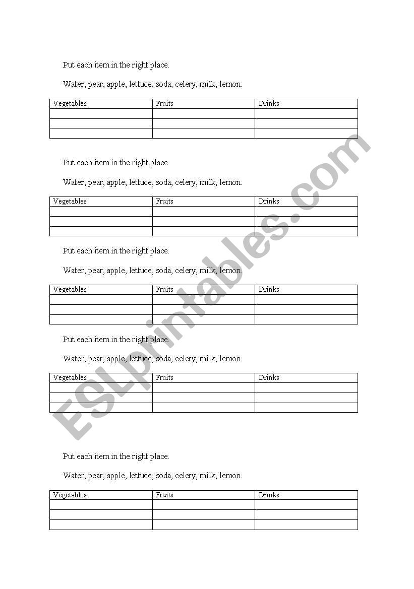 food worksheet