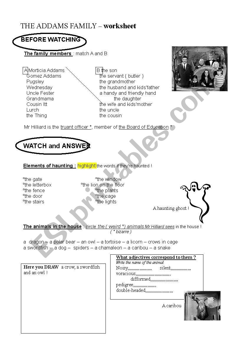 The Addams family  worksheet 1