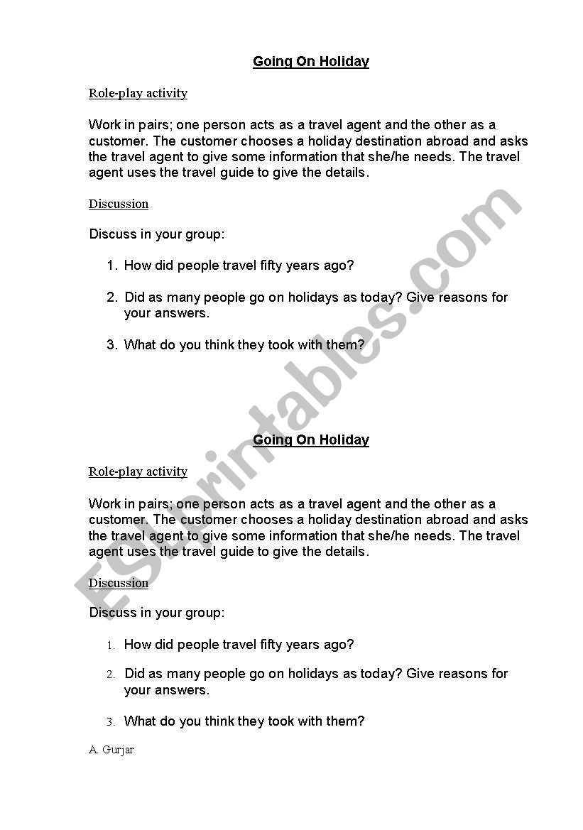 Going on holiday worksheet
