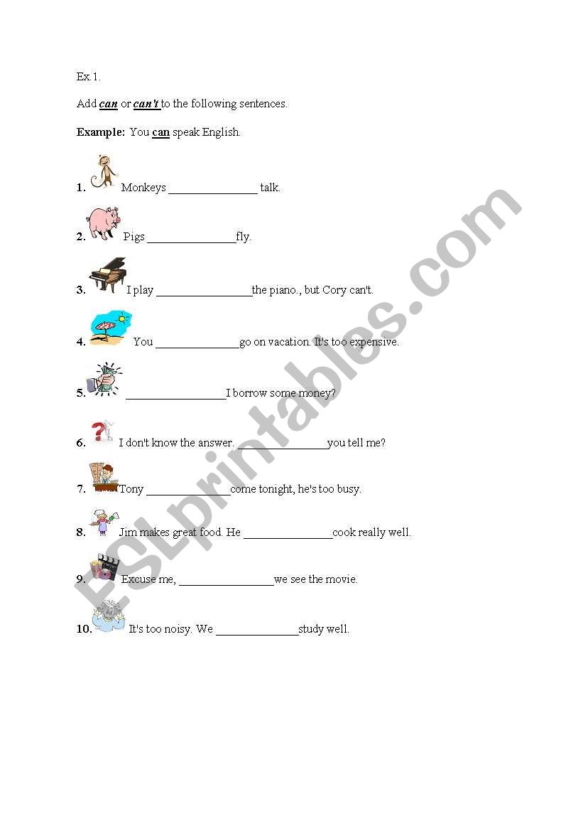 can/cant worksheet