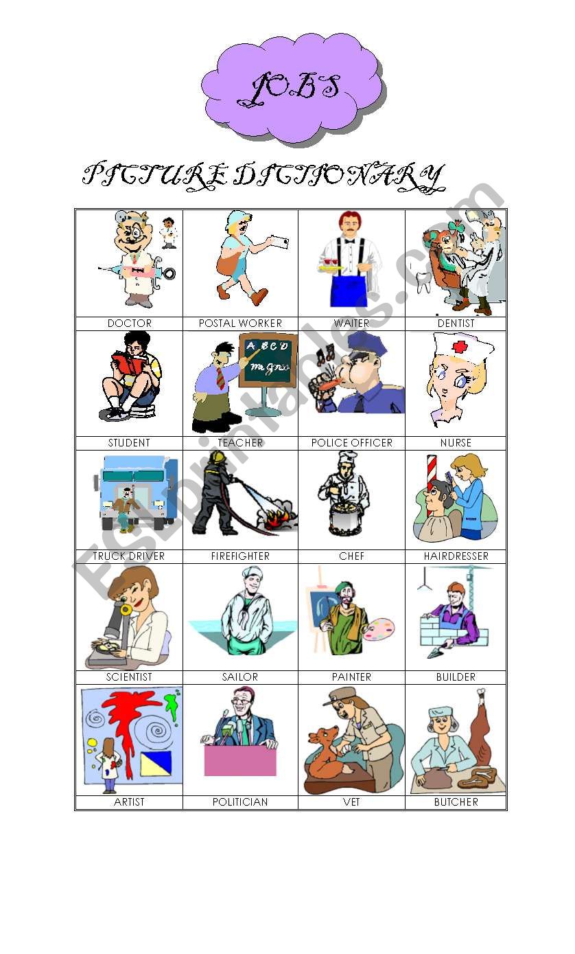 JOBS - PICTURE DICTIONARY worksheet