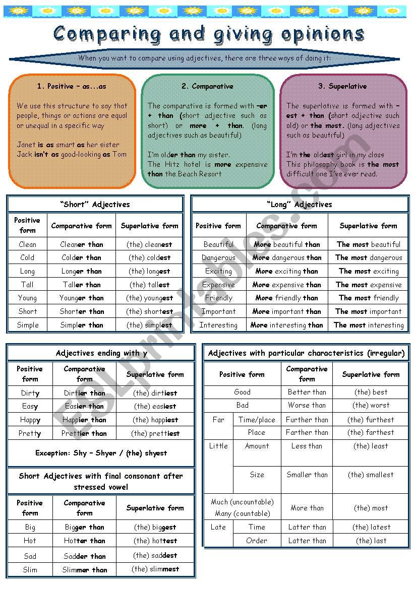 Comparing and giving opinions worksheet