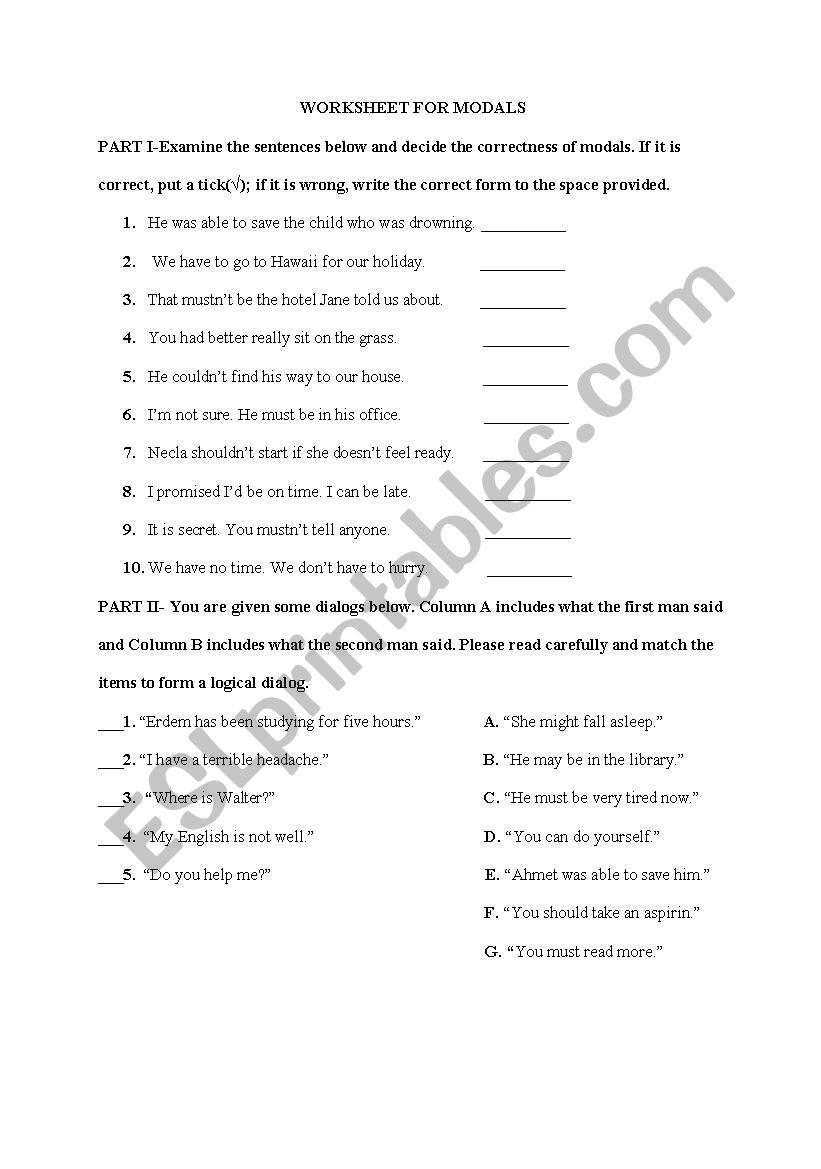 modals worksheet
