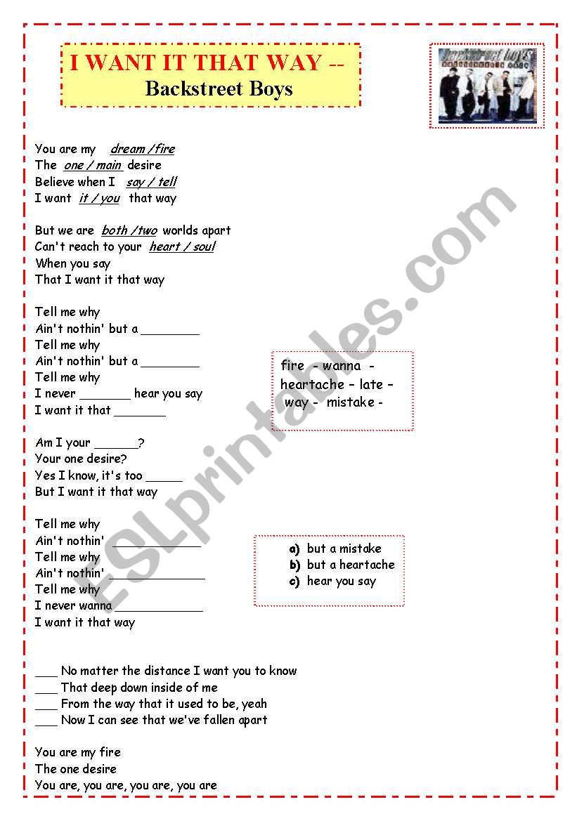 Backstreet Boys song- worksheet