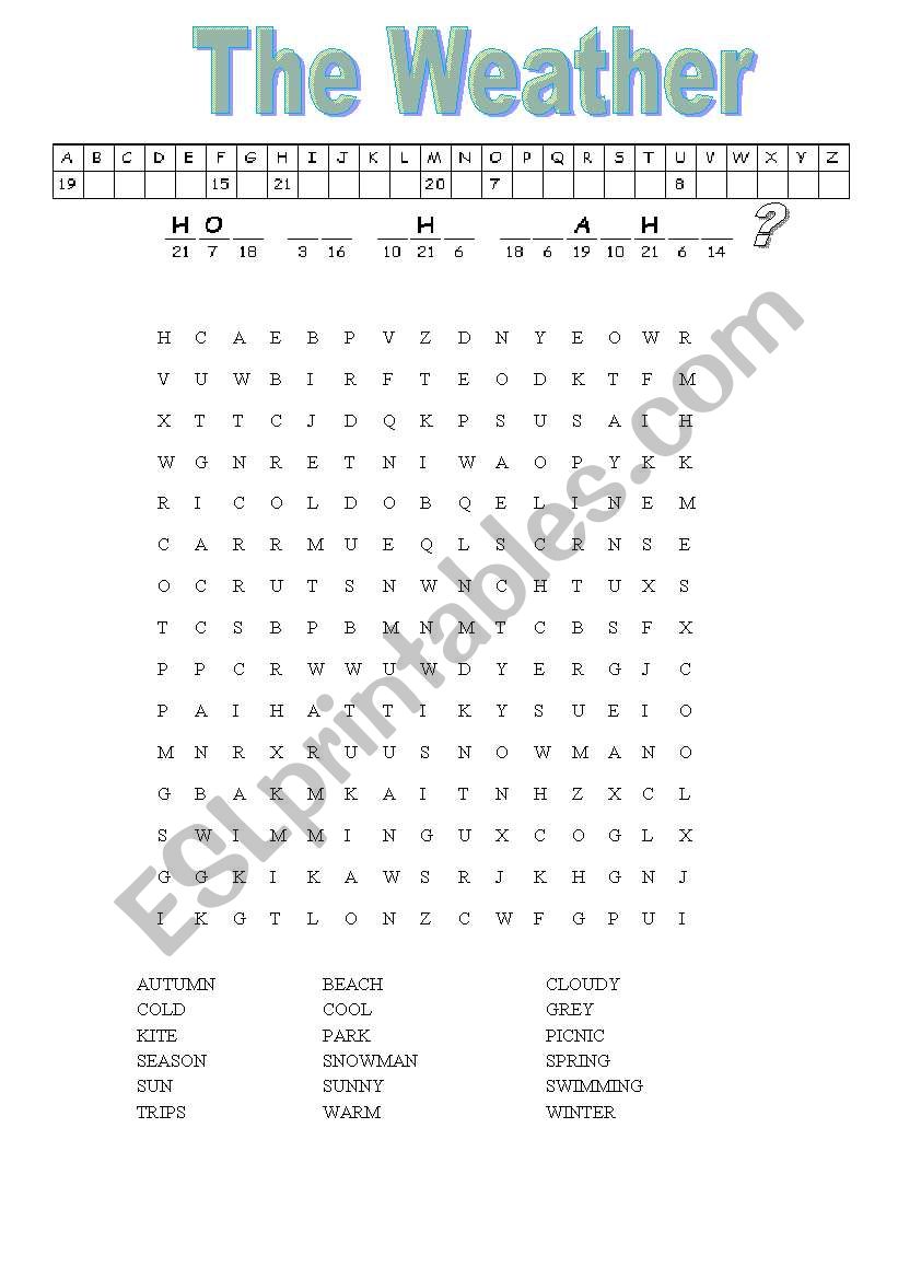 word search weather worksheet