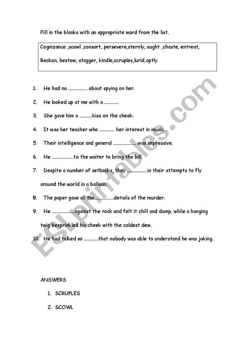 Vocabulary exercise worksheet
