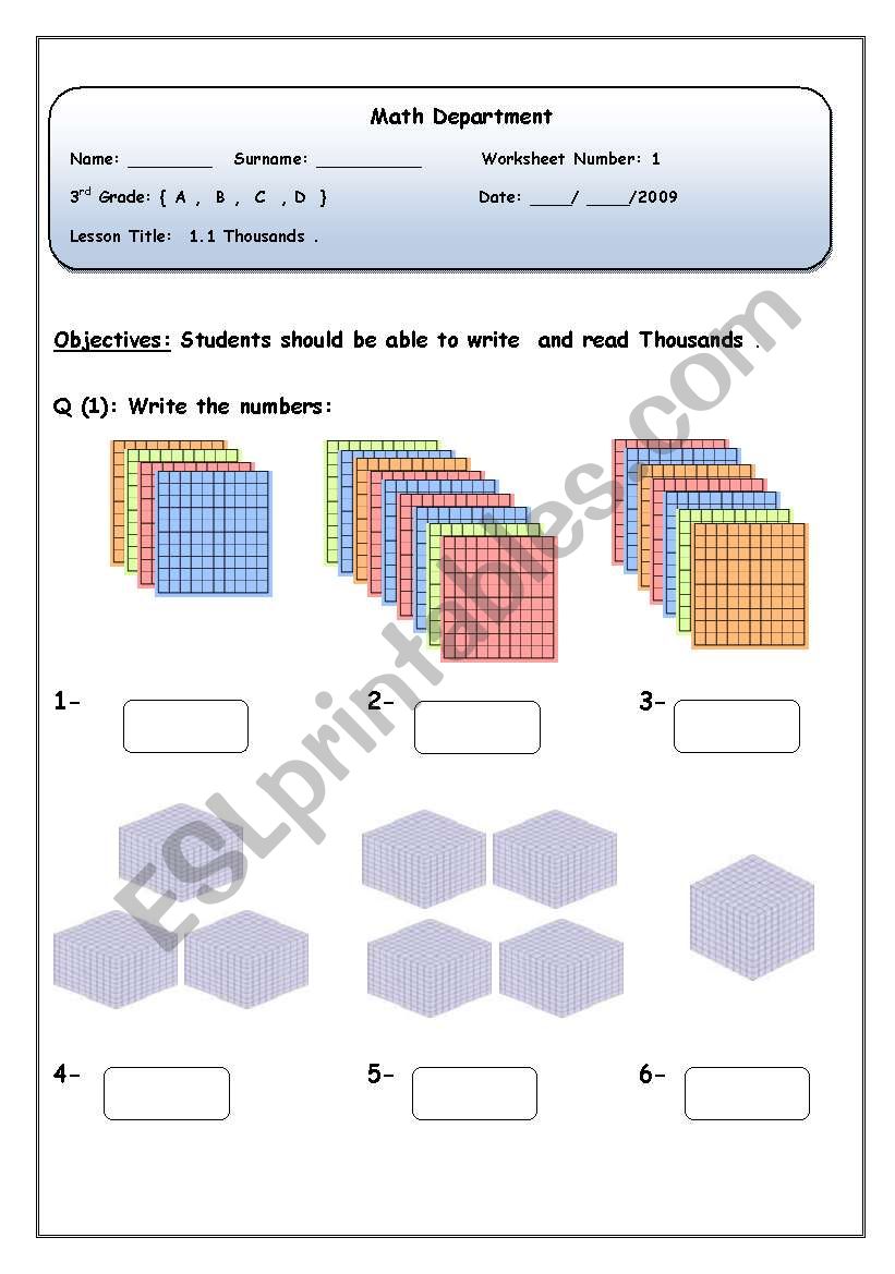 Math Thousands and hundreds worksheet