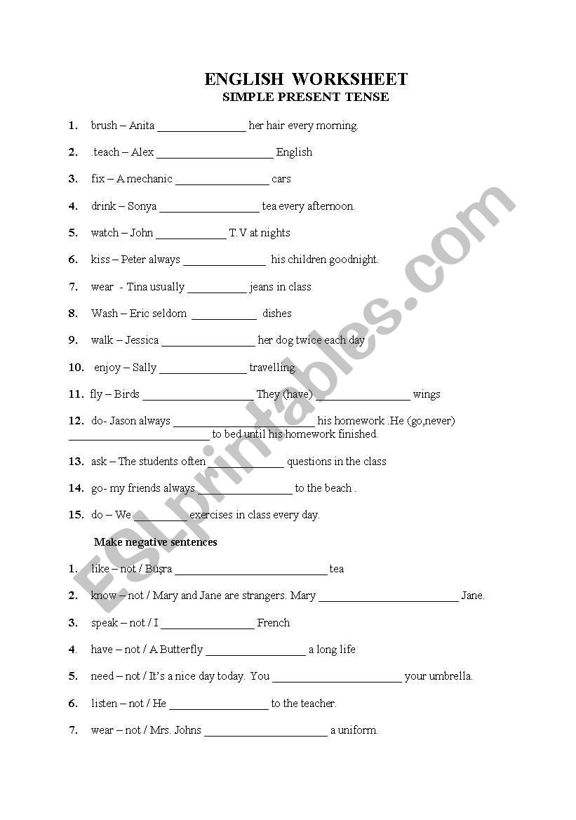 simple present tense  worksheet