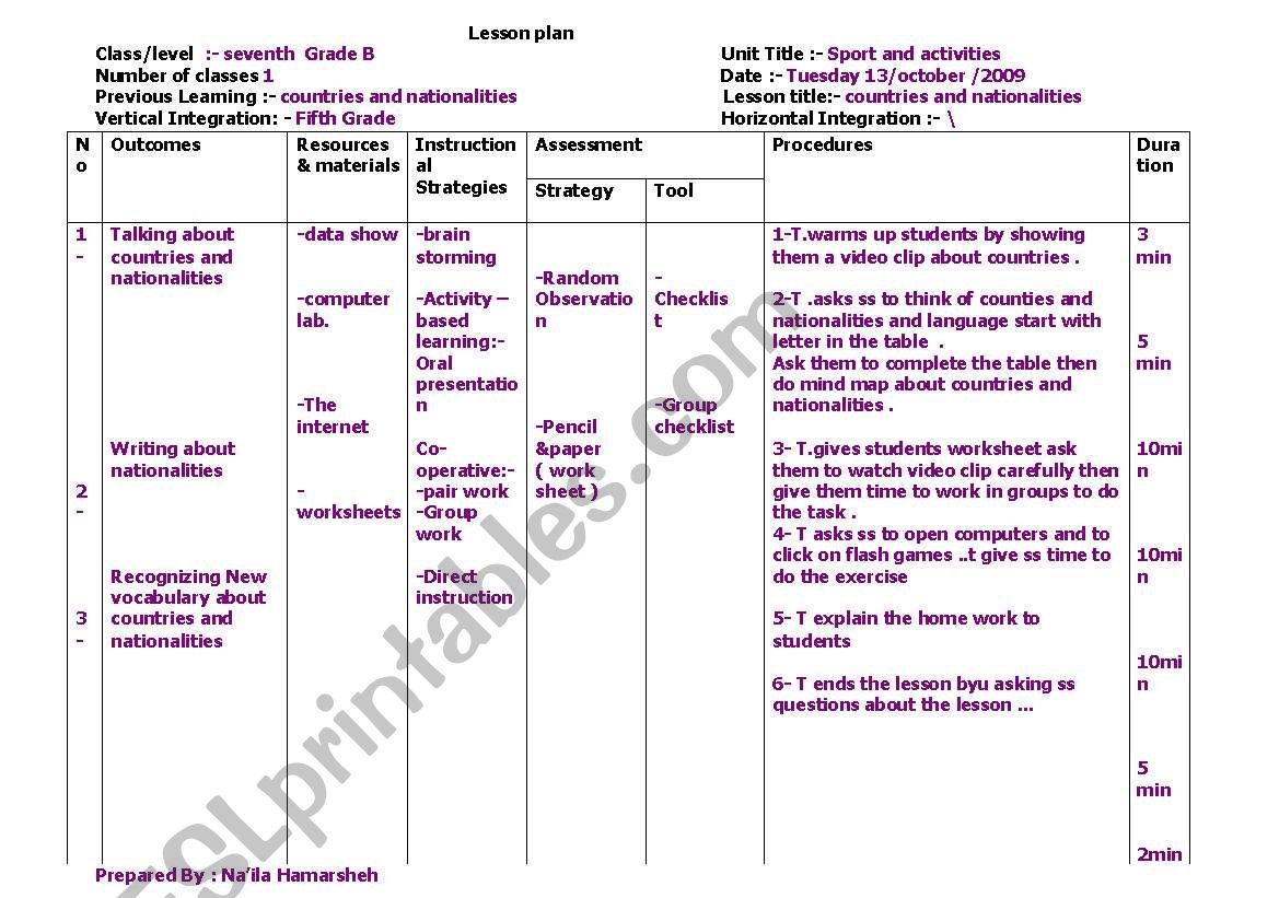 lesson plan worksheet