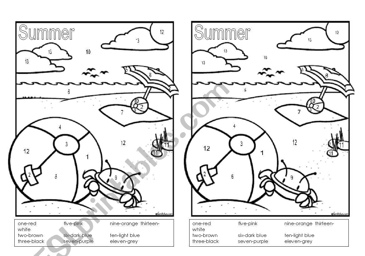 Summer (numbers & colours) worksheet