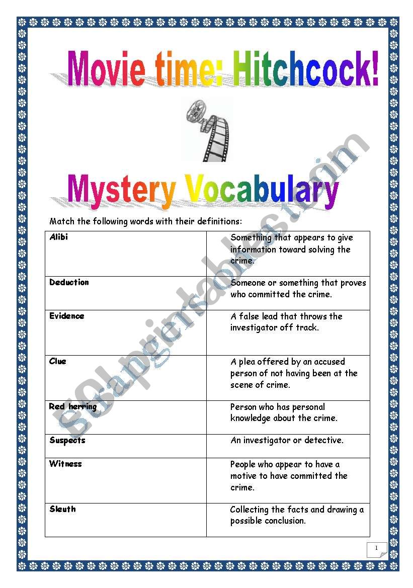 STRANGERS ON A TRAIN _ MYSTERY VOCABULARY  & Comprehension questions (4 pages, key included)