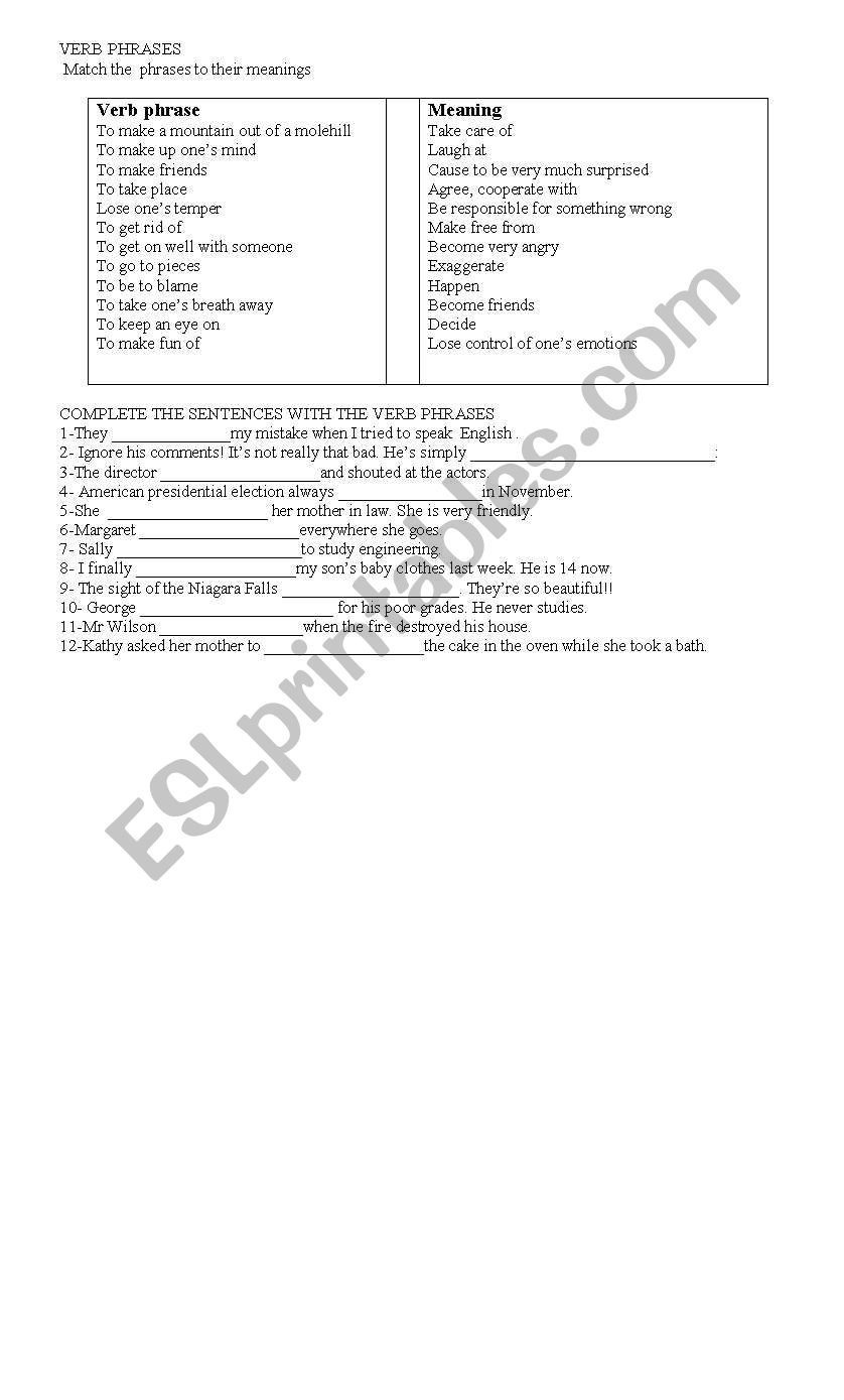 verb phrases worksheet