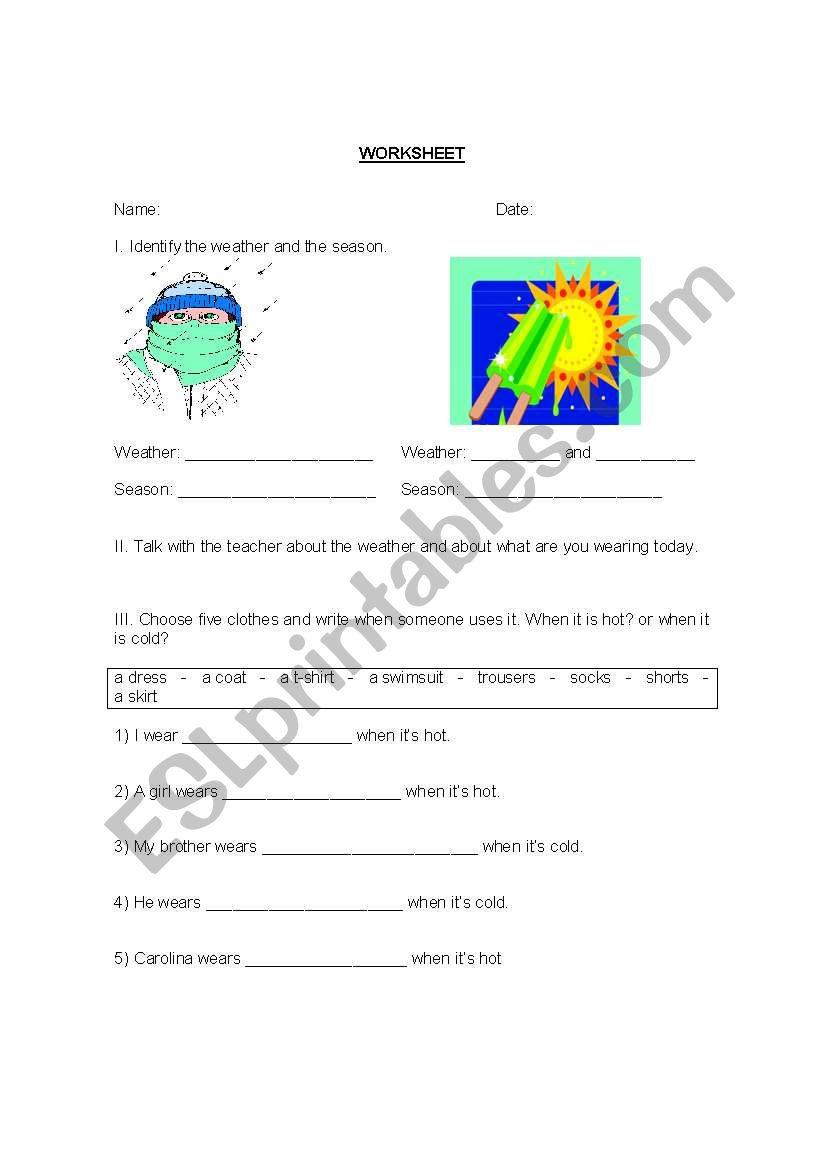 Seasons, weather and clothes worksheet