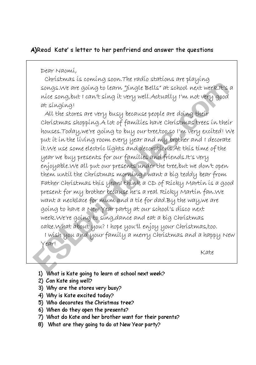 christmas letter worksheet