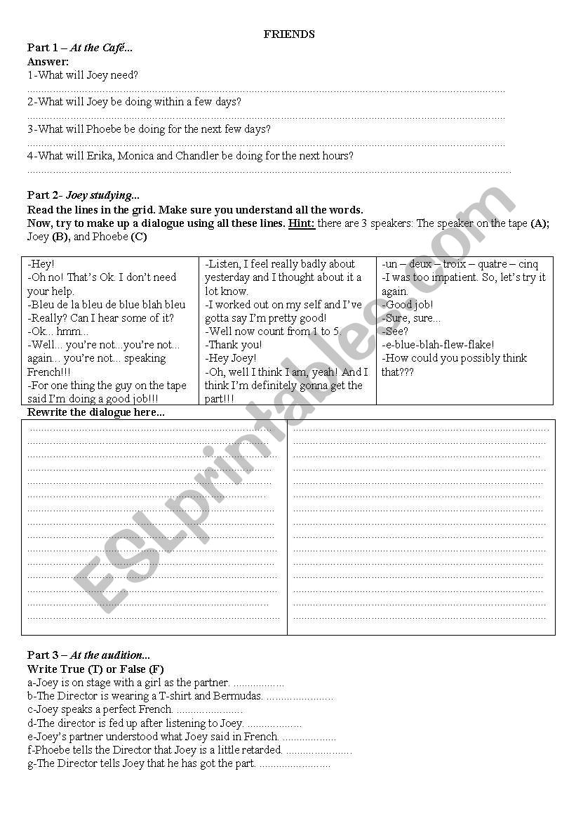 Friends - Joe speaks French worksheet