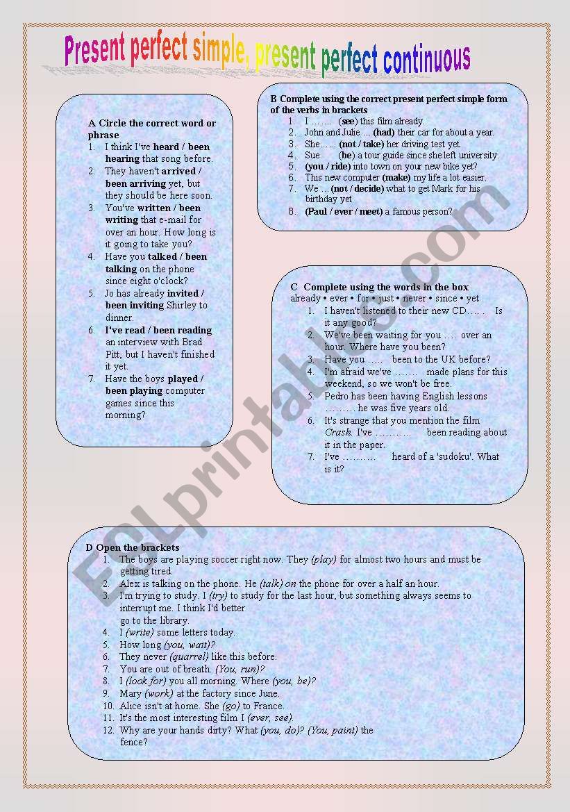 Present Perfect / Present Perfect Continuous