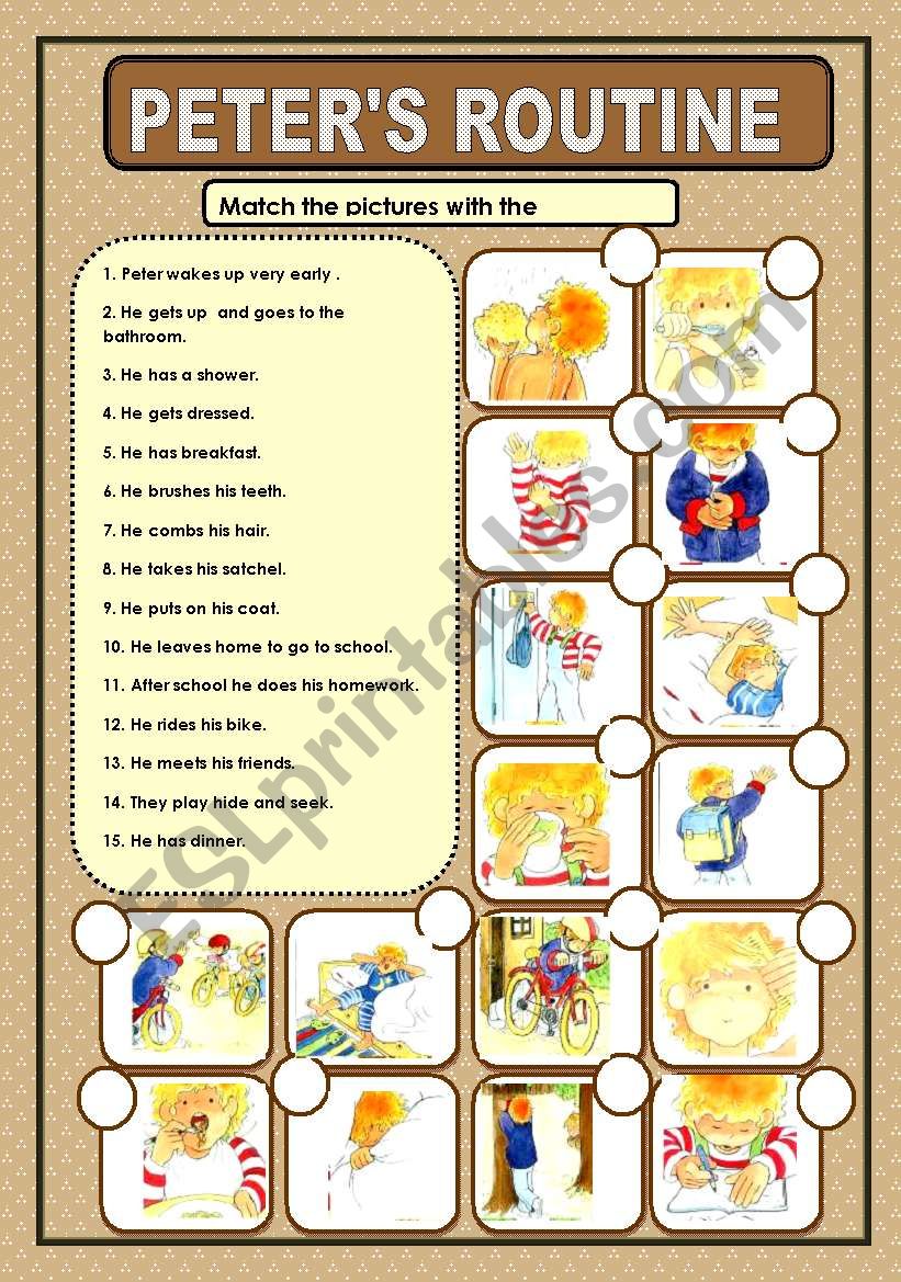 PETER´S ROUTINE - MATCHING - ESL worksheet by macomabi