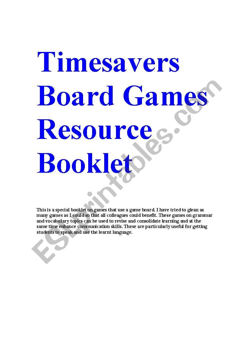 Timesavers Board Games Resource Booklet