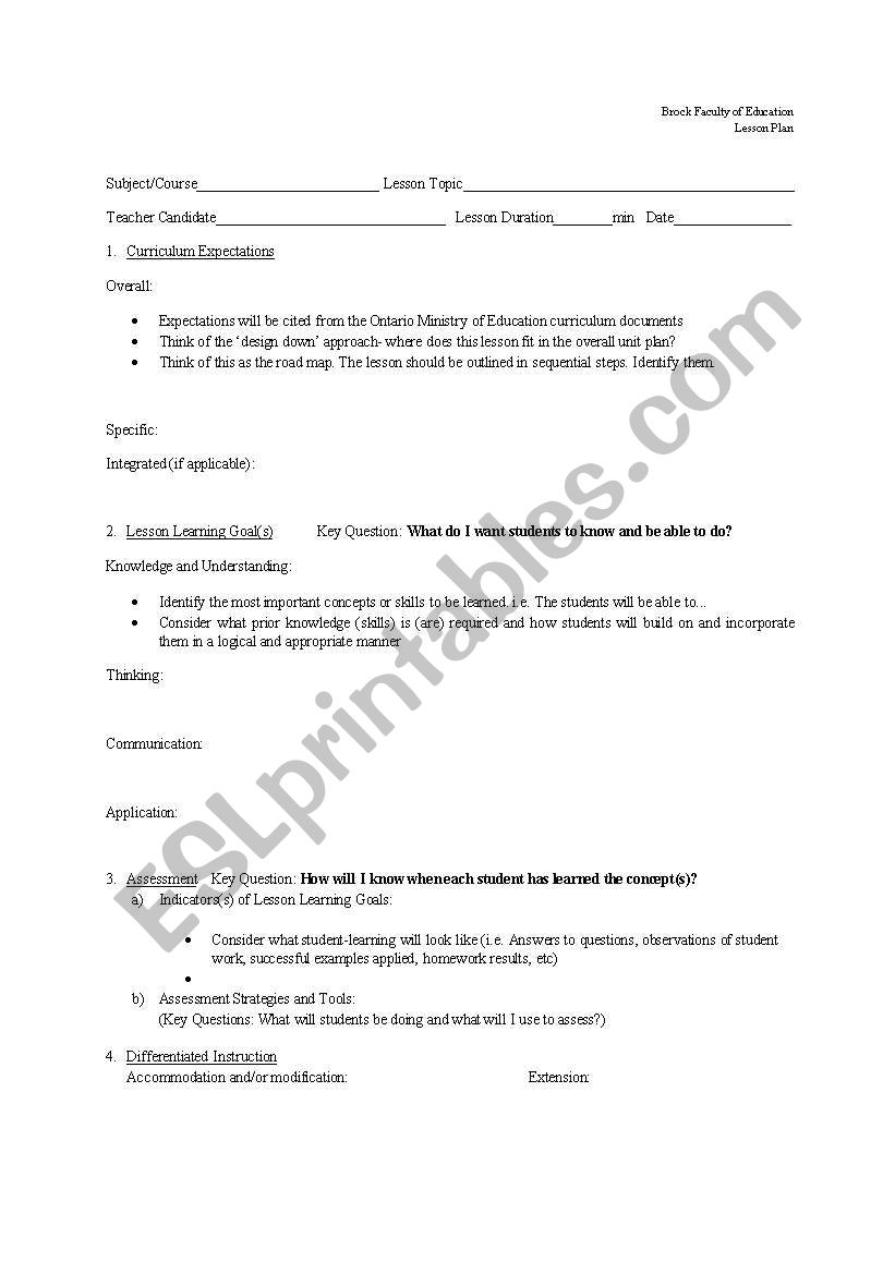 Lesson Plan Template for Beginning Teachers