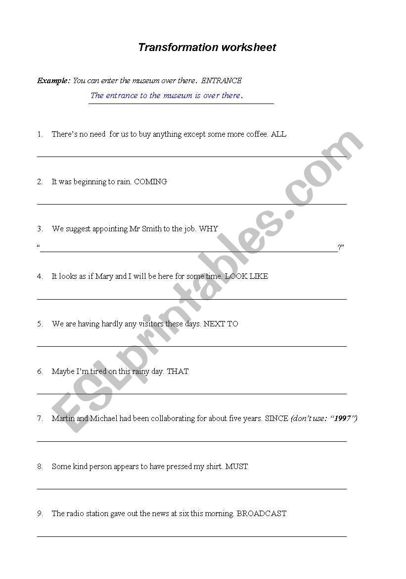  REPHRASING WORKSHEET worksheet