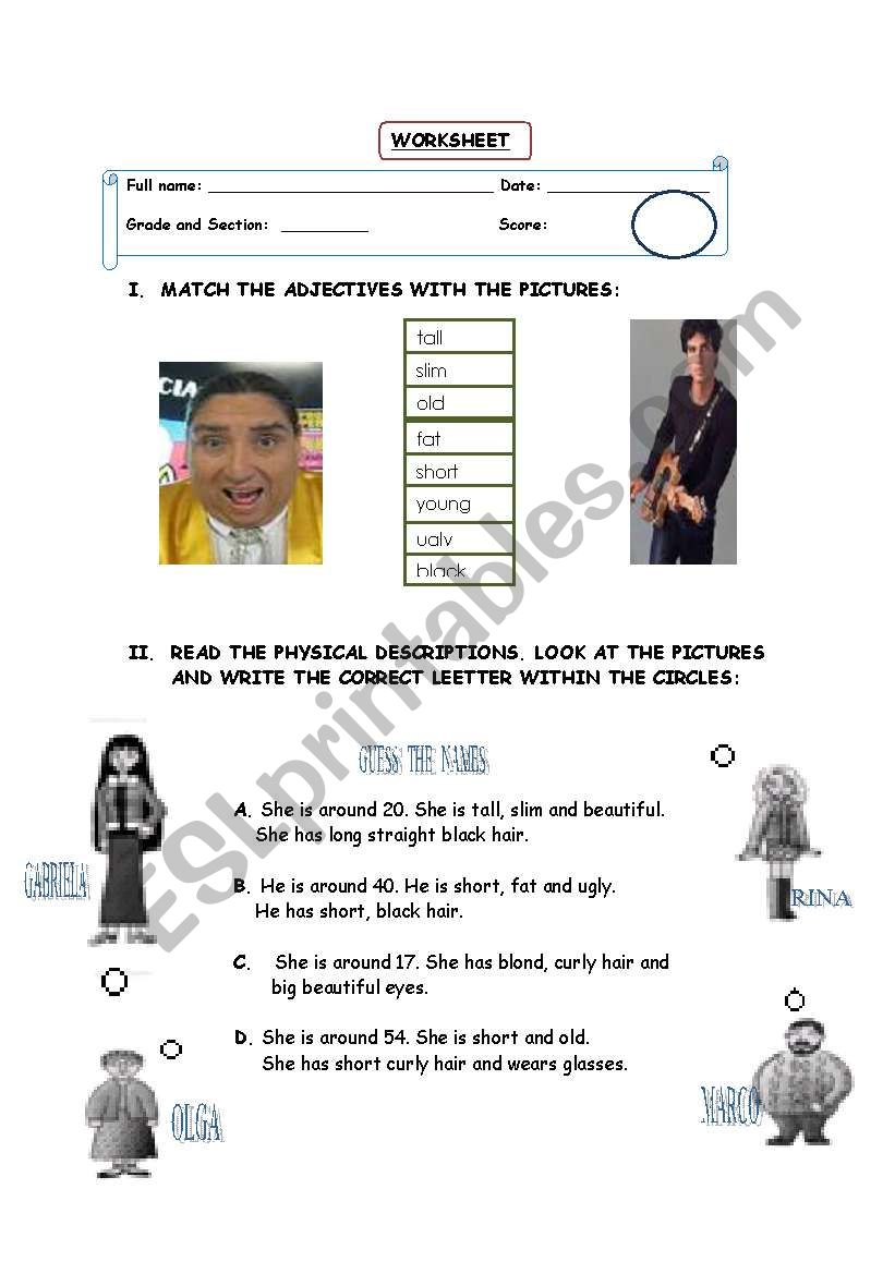 adjectives worksheet