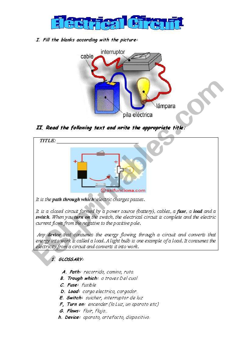 ELECTRICAL CIRCUIT worksheet