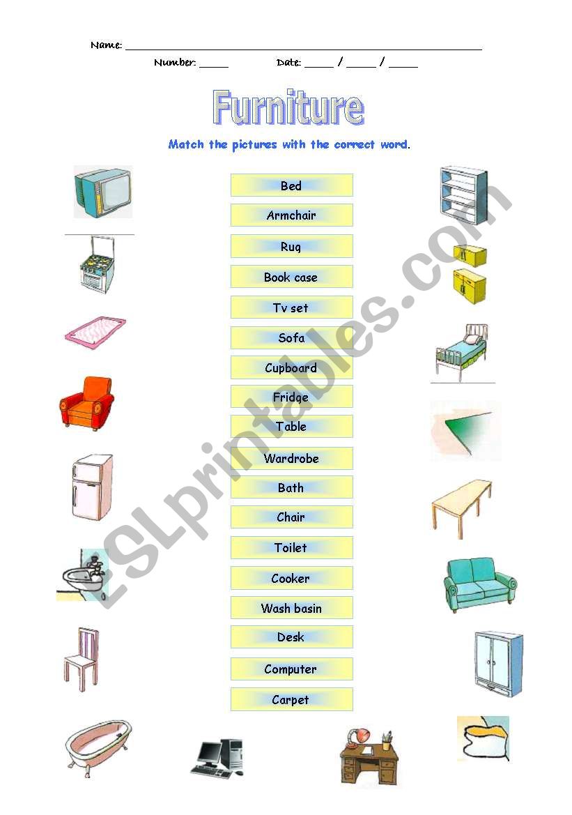 Furmiture worksheet