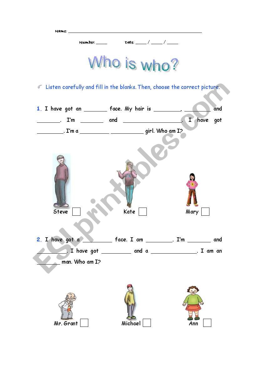 Whos Who? worksheet