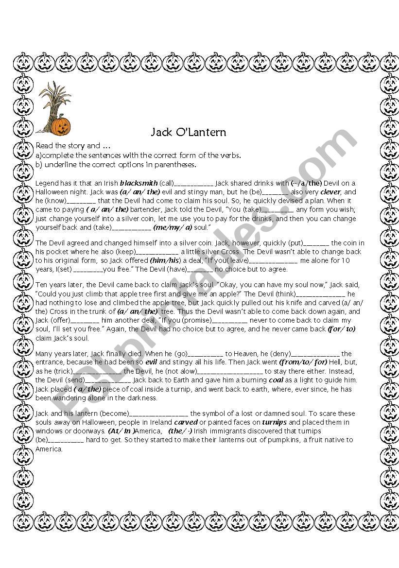 Jack Olantern worksheet