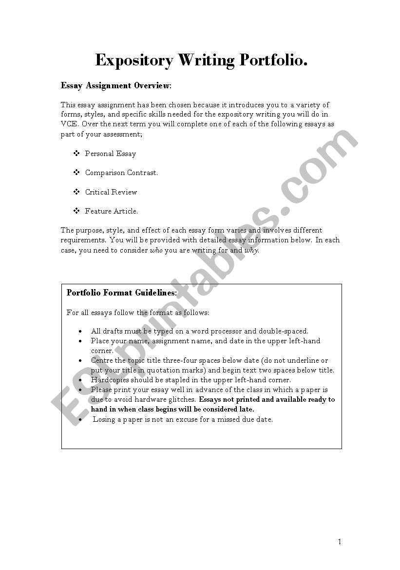 Expository Writing Portfolio worksheet