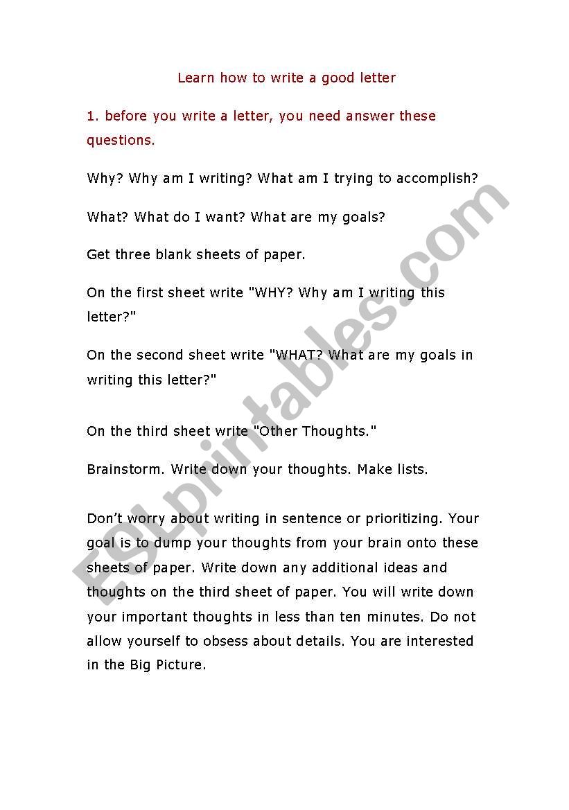 how to write a letter worksheet