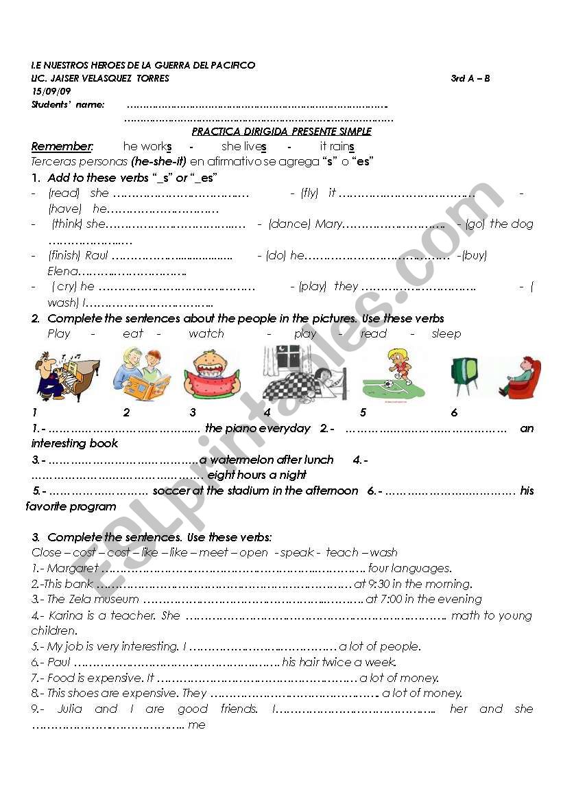 simple present tense worksheet