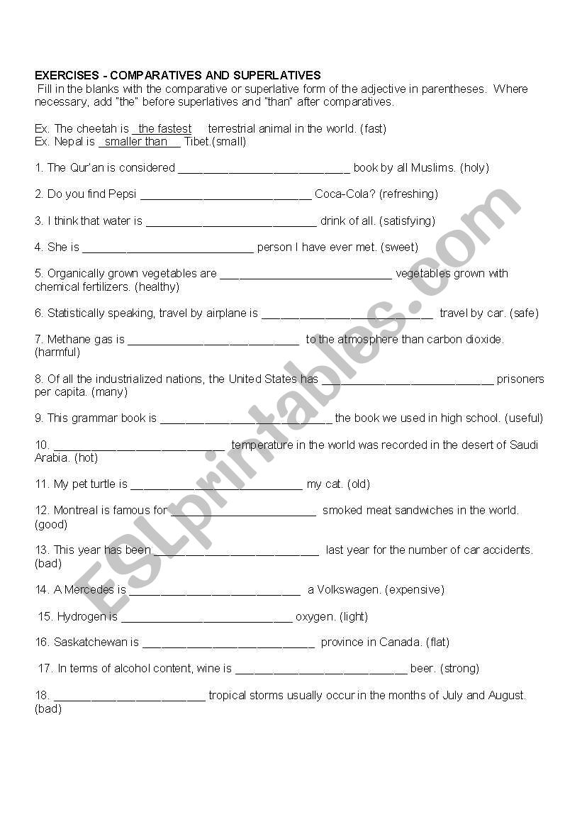 SUPERLATIVES worksheet