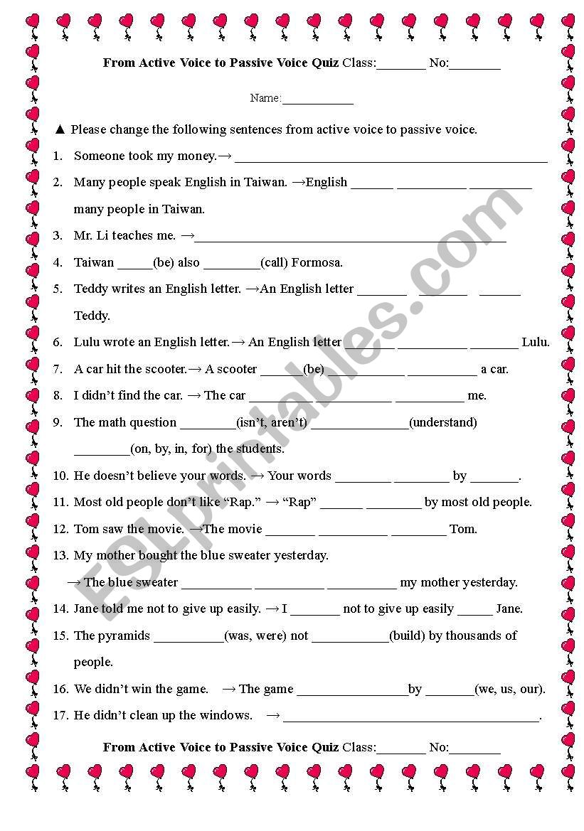 Passive voice verbs exercise worksheet