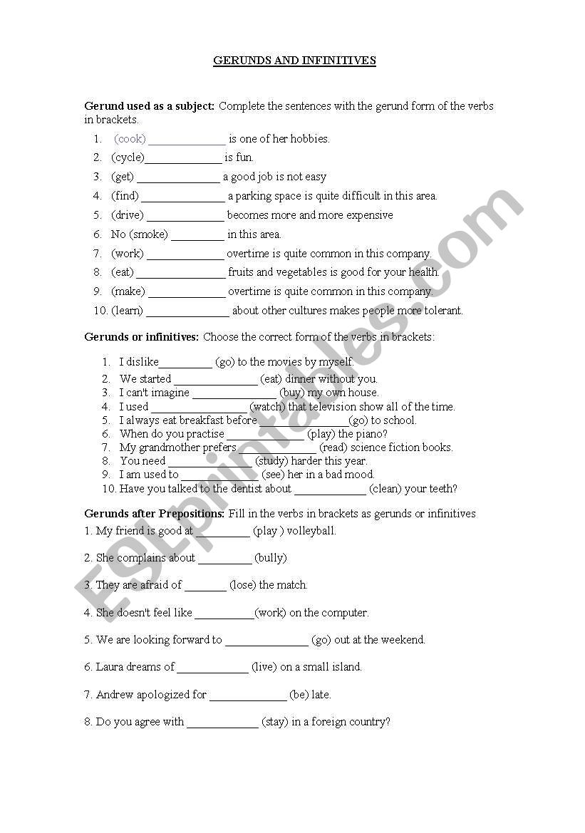 Gerund or Infinitve worksheet