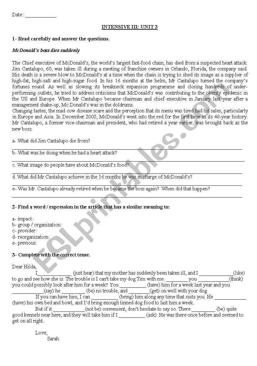 New English File - Intermediate: UNIT 3 test (Modelo Lenguas Vivas) Must - have to - should - may- might - can- canÂ´t - be able to