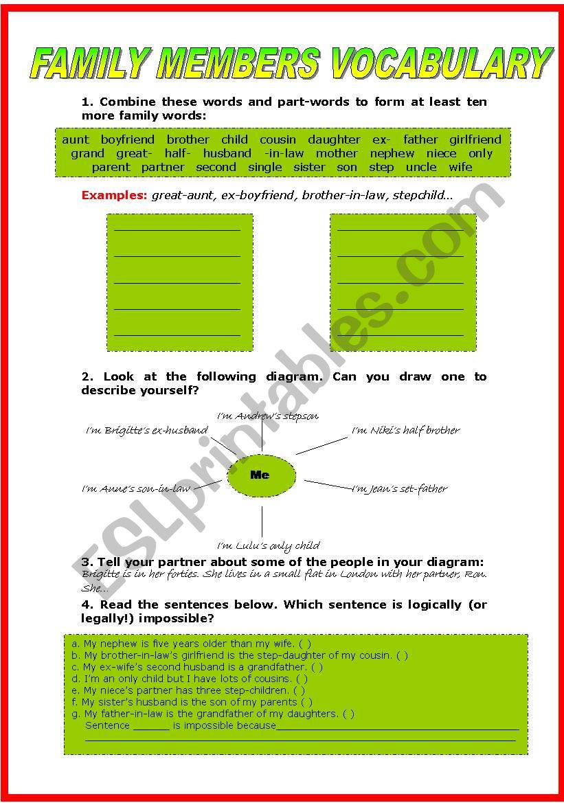 FAMILY MEMBERS VOCABULARY worksheet