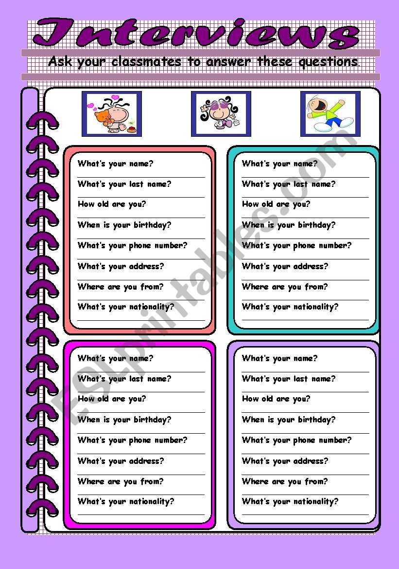 Interviews ESL Worksheet By Blanchiux1