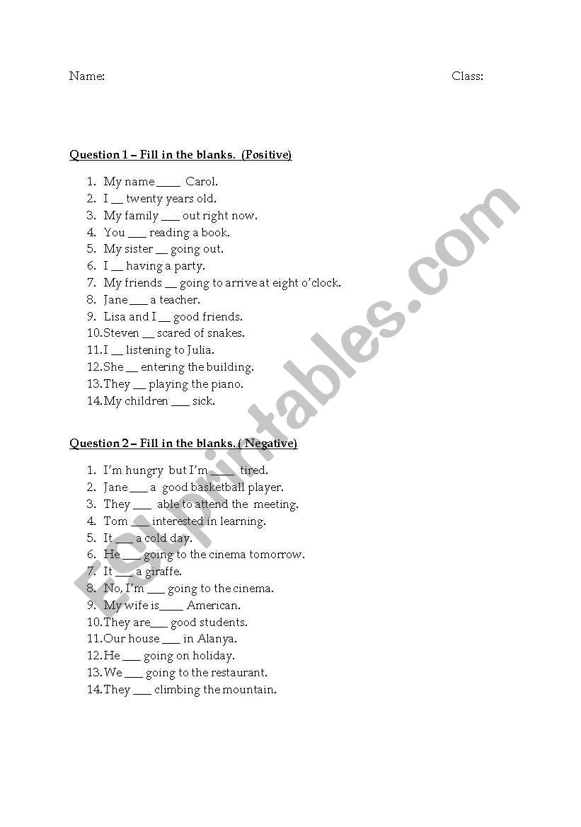 am/is/are sentences & questions in positive and negative forms