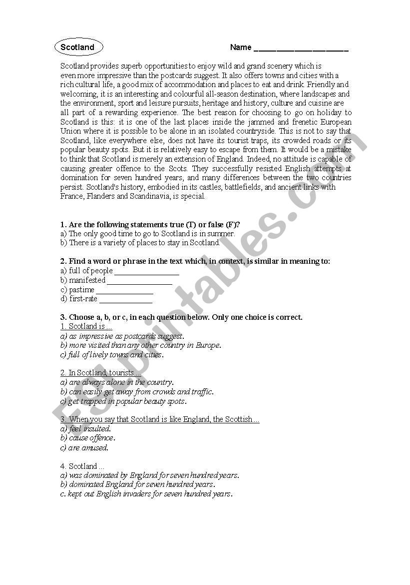 Scotland worksheet