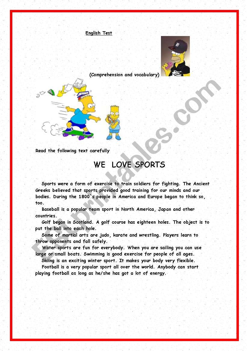 We love sports worksheet