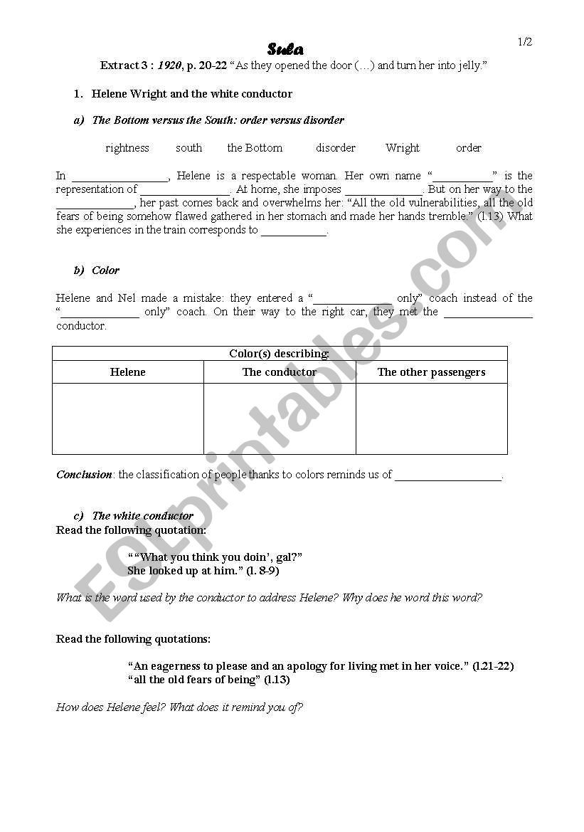 Extract 3, Sula worksheet