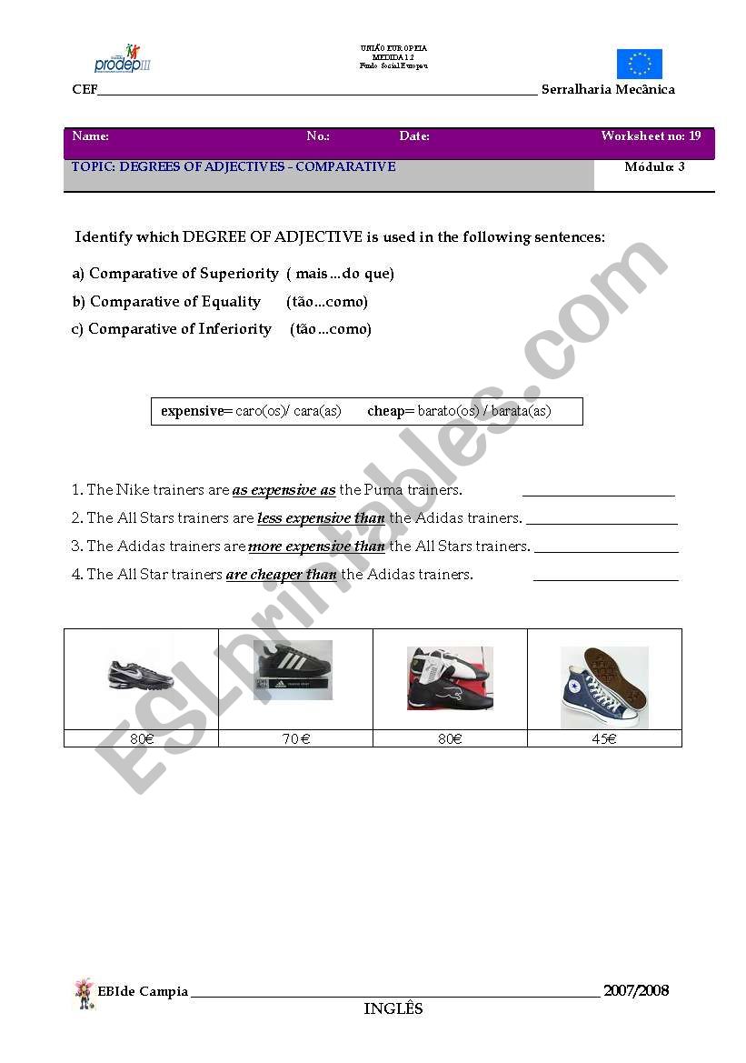 Degrees of Adjectives worksheet