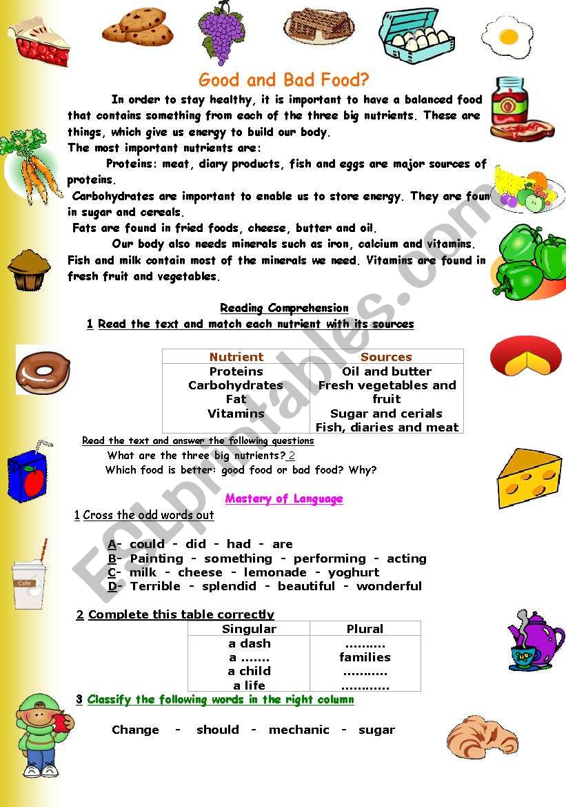 Good and bad food? worksheet