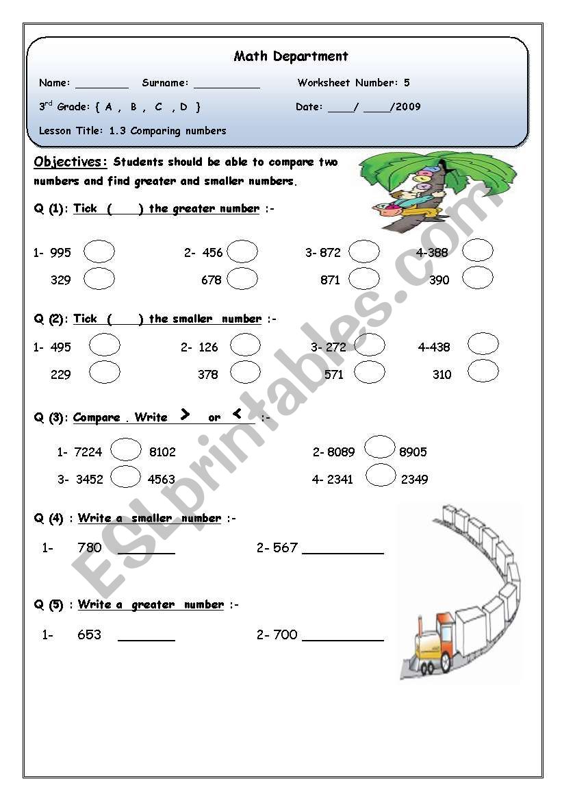 comparing numbers worksheet