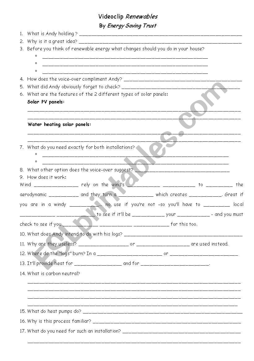 RENEWABLES worksheet