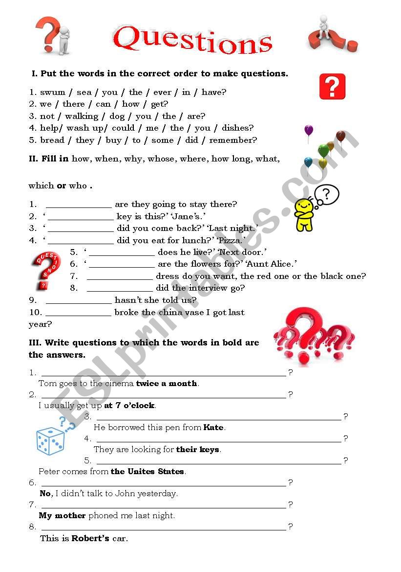 Questions worksheet