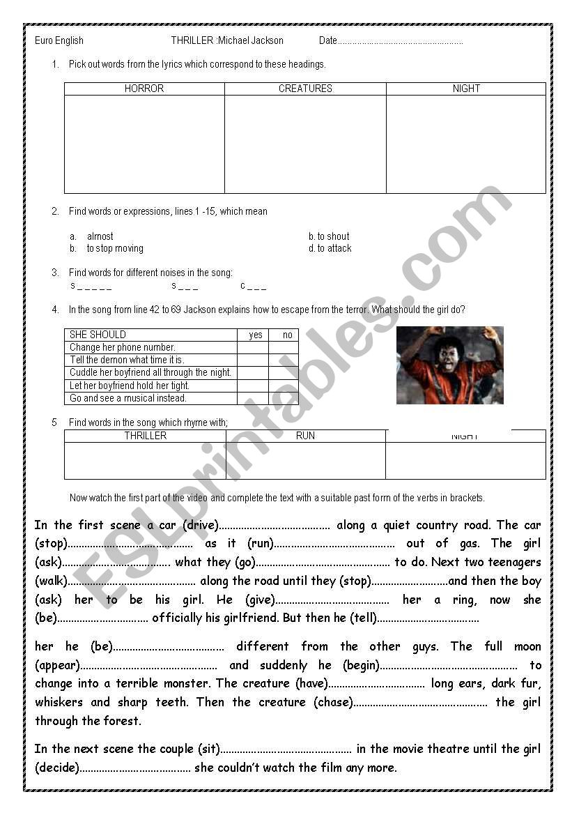 Thriller worksheet